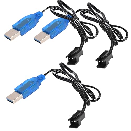 3pcs 3.7V USB Charger Cable with SM-2P Connector for RC Cars, Trucks, Boats, and Stunt Vehicles – 3.7V Rechargeable Li-ion and Li-Po Battery Charger for Remote Control Toys