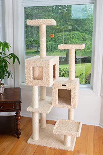 Árbol para gatos con dos casas de madera, 67" beige miniatura 2