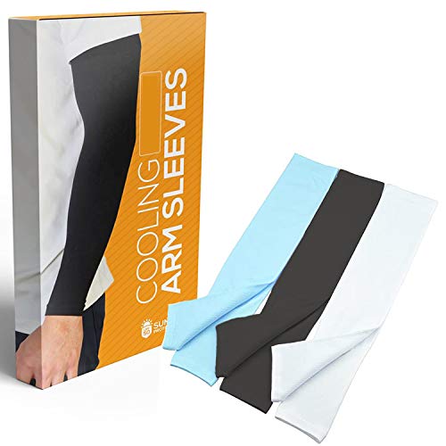 UV Sun Protection Cooling Arm Sleeves - UPF 50 Compression Sleeves Protection Shield for Men & Women - Long Arm Cover Wicking Sleeves for Basketball, Running, Cycling, Golf & Baseball