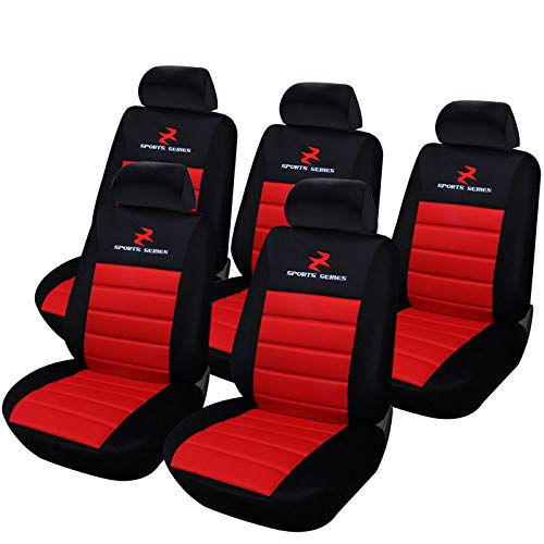 eSituro 5 Pièces Housses de siège en Polyester,siège Housse de Voiture Universelle Noir Rouge SCSC0079