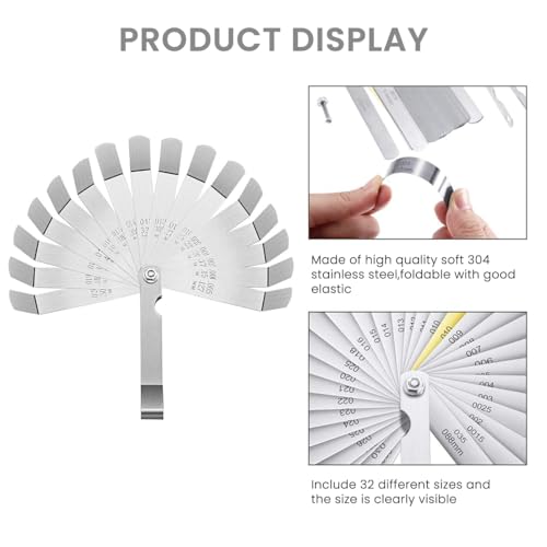 Image of Serplex 2pcs Steel Feeler Gauge Gap Widths Measuring Tool Dual Marked Feeler Gauge Metric and Imperial Measuring Tool Curved Blade Feeler Gauge