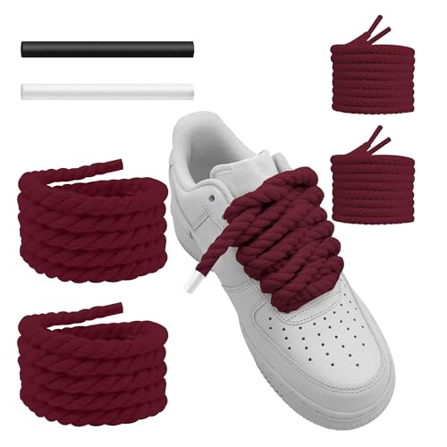UamGlsob 5-8(15mm) Thick Rope Shoe Laces for Air Force 1, Round Cotton Chunky Shoelaces Replacement Strings for Air Force One Sneakers (Burgundy, 15mm)