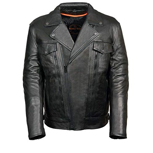 Leather King Men's Utility Pocket Motorcycle Jacket (Black, 5X-Large Tall)