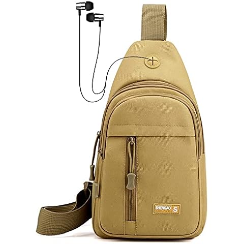 RTGGSEL Bolso de hombro táctico impermeable con puerto USB Cover