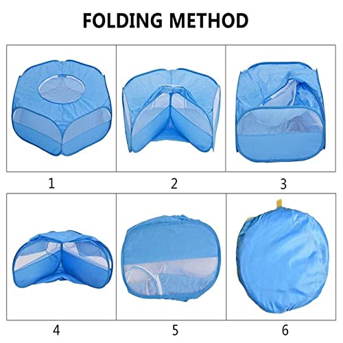 Kleintier-Laufstall Kleines Haustier-Käfig-Zelt mit Reißverschluss-Abdeckung Faltbarer Indoor-Outdoor-Übungs-tragbarer Hofzaun für Hamster, Kaninchen, Häschen, Eichhörnchen, Welpen Blue