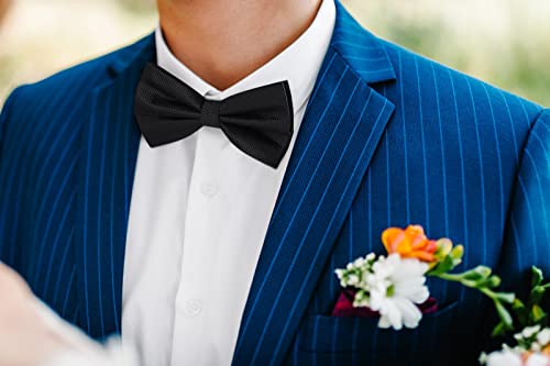 Image of HISDERN Bow Ties for Men Solid Color Pre-Tie Bow Tie and Pocket Square Set Classic Formal Tuxedo Bowties for Wedding Party