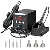 Heißluft Lötstation, 700W 2-in-1 Entlötstation Rework Station Lötkolben Station mit LED Display, 120L/min heißluftlötstation 1-8 Gängen Lötstation mit 3 Luftdüsen für Elektronikreparatur DIY Projekten