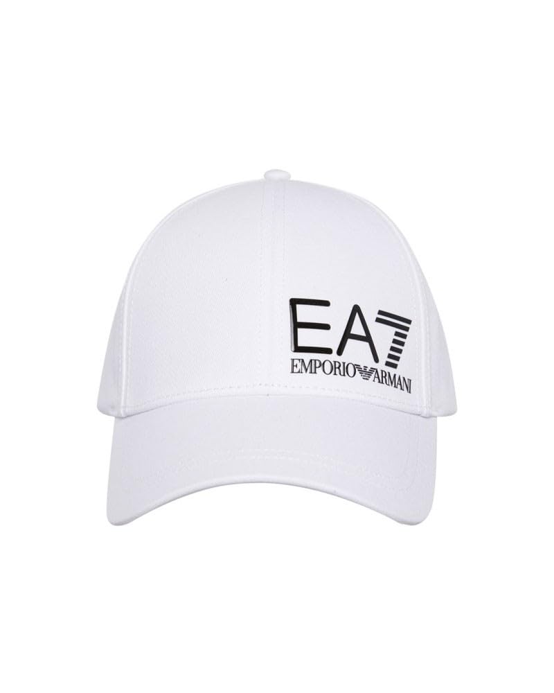 Ea7 Unisex White Logo Cap In Breathable Cotton With Curved Visor Caps U
