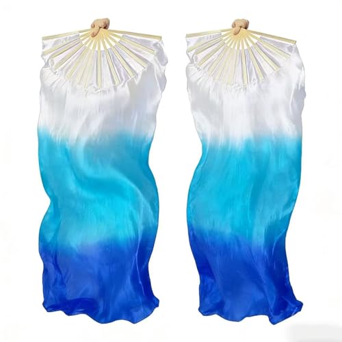 1 Pair Dance Fans for Belly Dance Chinese Silk Fans for Dancing 180cm Artificial Silk Bamboo Fans Handmade Belly Dance Cheerleading Training Fan for Dancing Performances (Left+Right)
