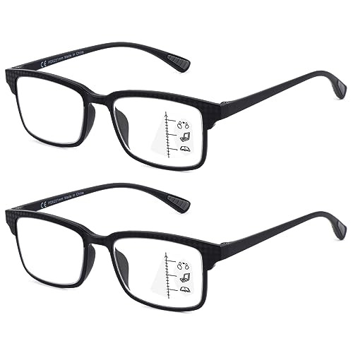 CARA OPTICAL 2 Pack Progressive Multifocus Reading Glasses Men, Women Premium TR90 Frame Blue Light Blocking Computer Multifocal Readers, 3ft Range Workspace (Top is not 0), 1.25 Black