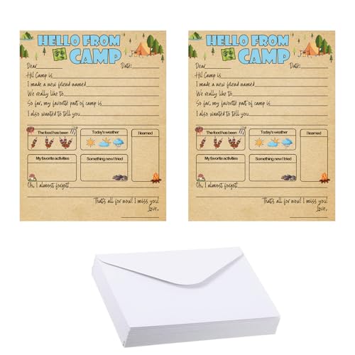 Kits d'écriture de lettres pour camp d'été avec enveloppes 13,5x18,5 cm pour jeunes campeurs