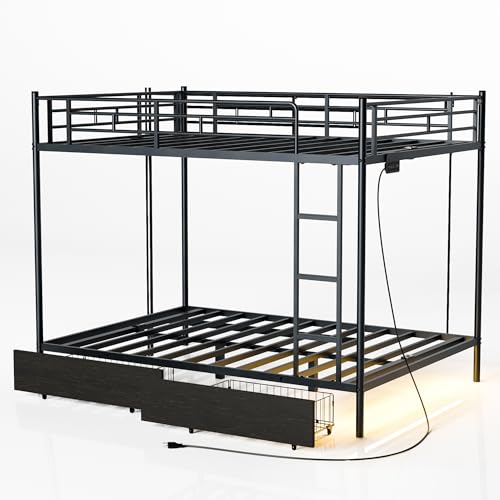Opiniones de Cama Matrimonial Con Individual Abajo los 5 más buscados. 42 HOMELYA Litera Base de Cama Matrimonial o Individual con 2 Cajones Inferiores con Ruedas y Estación de Carga con 2 Entradas CA, 1 USB y 1 C (Negro, Matrimonial)