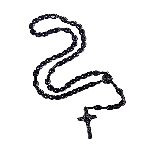 Fuqimanman2020 Christian Handmade Wooden Catholic Rosaries Necklace, Prayer Beads Holy Soil Medal & Cross, Catholic Wooden Rosary Beads for Men Women(Rosary-6)
