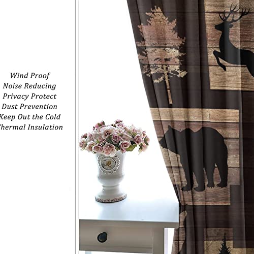 Rustic Lodge Cabin Blackout Curtains For Living Room,Abstract Vintage Jungle Wildlife Elk Deer Tree Bear Room Darkening Window Curtains With Grommets - 42X45In #TOP5