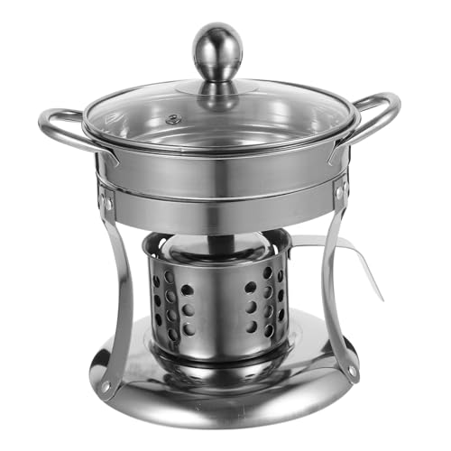 Kisangel 1 Set Stainless Steel Alcohol Stove with Lid for Outdoor Camping Cooking Portable Hot Pot