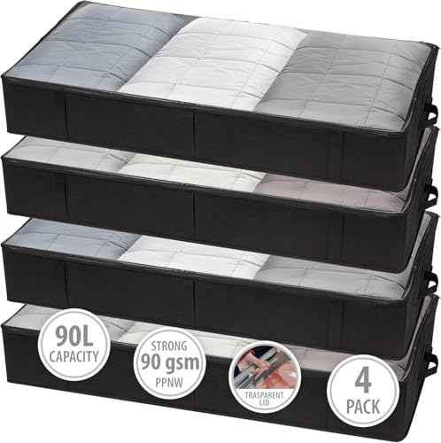 Image of Raggle Underbed Storage Bags Foldable Clothes Bag Large Capacity Storage With Clear Window Reinforced Handles Zippered Organizer Non-Woven For Comforters Blankets Bedding (Modern, 6)