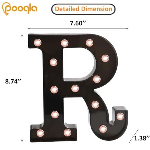 Image of Pooqla Black Light Up Letter R, Marquee Letters Black Room Decor | LED Lighted Letters Birthday Party Decorations, Gifts for Boys Men Christmas Anniversary Night Light Home Bar Room Decoration