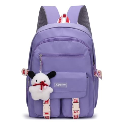 Mochila Unissex c/Ursinho Escolar Estudante Moda Coreana/Japonesa Impermeável Bolso Secreto (Roxo (8656))