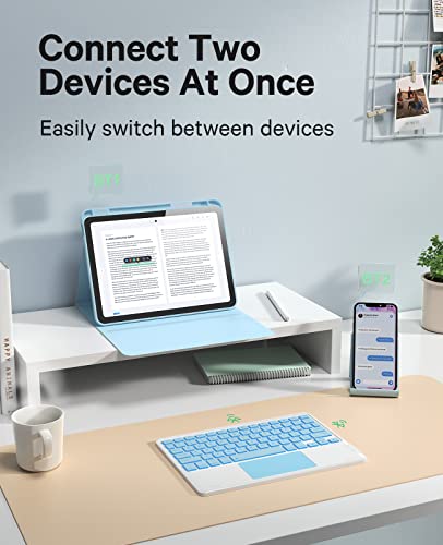 Greenlaw Ipad 10Th Generation Case With Keyboard, 7-Color Backlight, Skin/Semisi-Tech Cover, Smart Touchpad, Dual-Device Connection Keyboard For Ipad 10Th Gen. 10.9" 2022, Light Sky Blue #TOP5
