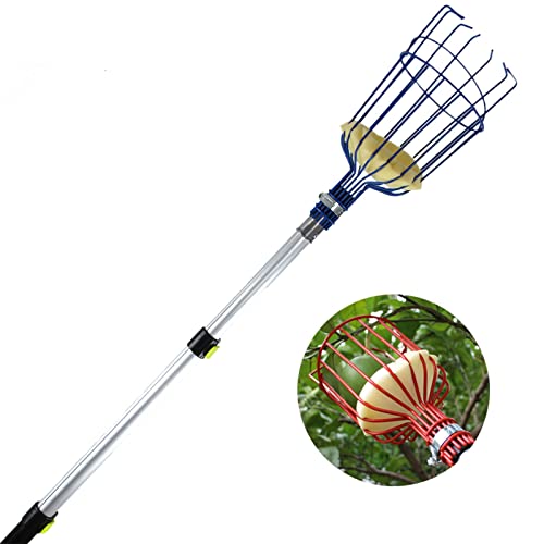 Cueilleur de Fruits Télescopique, avec Panier, Éponge et Manche Télescopique en Alliage d'Aluminium, Cueillette de Pommes et de Pêches (Longueur Télescopique 3.6m, 12ft) (Color : Blue, Size : 3 Knot