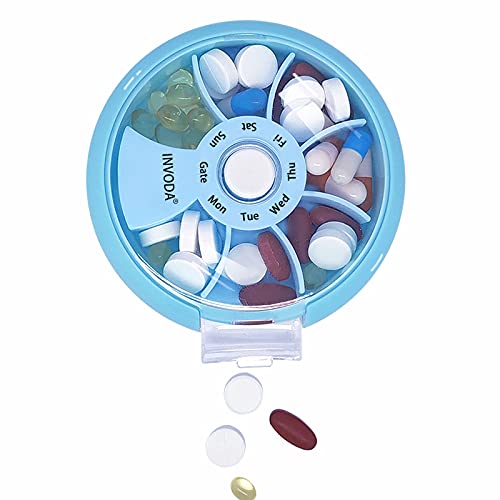 Weekly Pill Organizer 7 Compartments Daily Pill Box Travel Small Pill Container Portable Pill Case Fish Oil Supplements Vitamins Organizer (Sky Blue) #TOP1