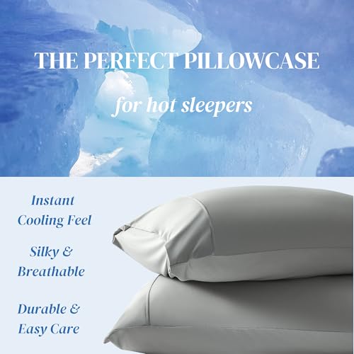 Image of Beckham Hotel Collection Cooling Pillowcases for Hot Sleepers, Standard /Queen Size Set of 2, Cool Bedding, Envelope Closure, Silky Soft, Breathable, Moisture-Wicking, Gray