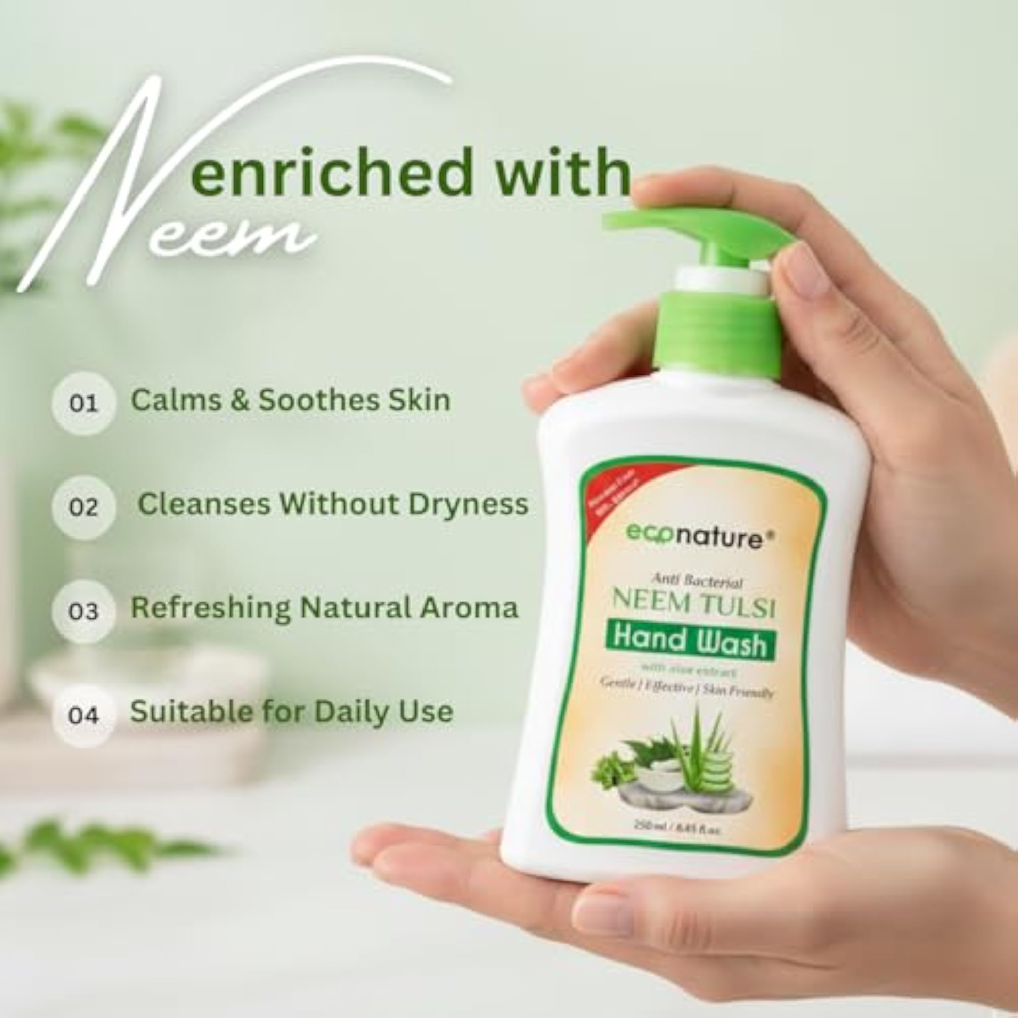 Econature Neem Tulsi Hand Wash with Aloe Extract, Pack of 2