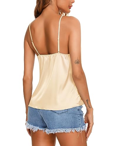 VIDUSSA Womens Silk Satin Tank Tops V Neck Casual Cami Sleeveless Camisole Blouses Summer Basic Tank Shirt3
