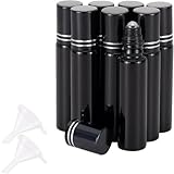 Ellbest 10ml Glass Roller Bottles for Essential Oils Refillable Roll On Bottles with Stainless Steel Rollerballs for Perfume, Travel, Sample Container Glass Vials with Funnels, Pack of 8 (Black)