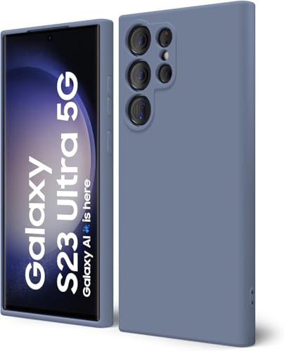 Image of Elzzi for Samsung Galaxy S23 Ultra Phone Case Liquid Silicone, Cute Thin Slim Soft Rubber TPU Plain Smooth Gel Back Cover for Women Girl Men, Matte Solid Protective & Shockproof Bumper Lavender Gray