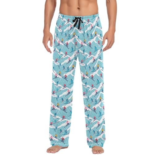 ALAZA Blue Watercolor Ice Hockey Player Men's Straight-Fit Pajama Pants Sleep Pants Bottoms2