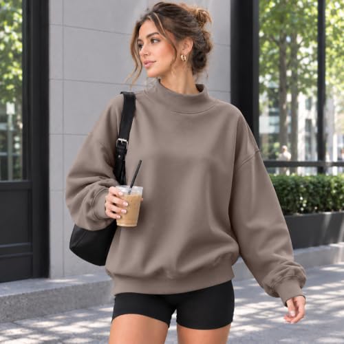 Plain Mock Neck Sweatshirt Women Oversized Cute Sweatshirts Fleece Pullover - image 6