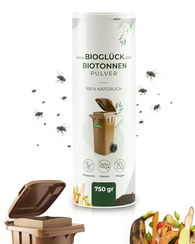 BIOGLÜCK Biotonnenpulver 750ml - Schützt vor Maden & Geruch - Natürliche Tonerde bindet Feuchtigkeit im Biomüll