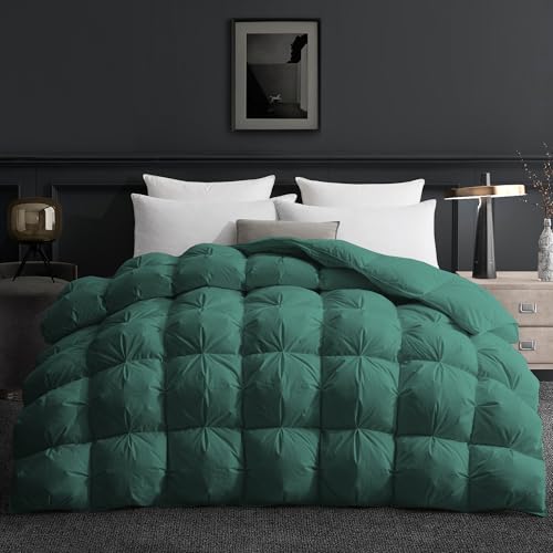 UNIKOME Edredón de Plumas y Plumón Cama 135/150, 100% Algodón, Relleno Nórdico Plumón para 4 Estaciones, Diseño con Pliegue Pinzado, Certificado Oeko-Tex (Verde, 220x240cm)