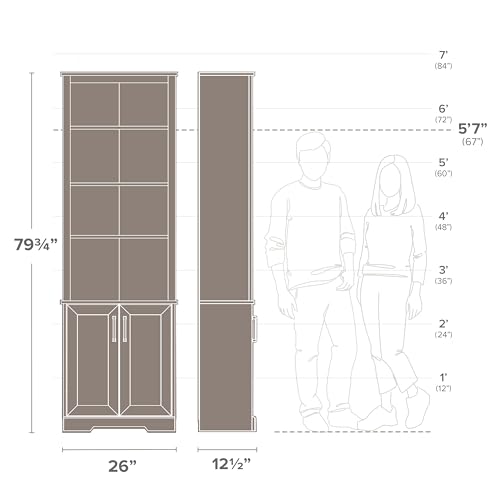 Image of Prepac Rustic Ridge Bookcase with Doors, Washed White Storage Cabinet with Doors and Shelves, Accent Cabinet 26 inch W x 79.75 inch H x 12.5 inch D, ASBR-1630-1