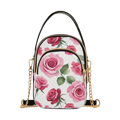 Womens Shoulder Handbags Quilted Fabric Handbags for Women Rose Pattern Chain Satchel Tote Bag for Travel Camping,Multi12