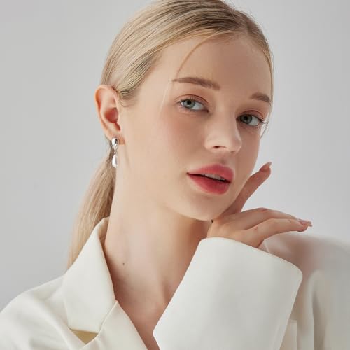 MUNDELL 14K Gold Plated Solid 925 Sterling Silver Post Pearl Dangle Earrings | Dainty Hypoallergenic Teardrop Stud Earring for Women Fine Jewelry3