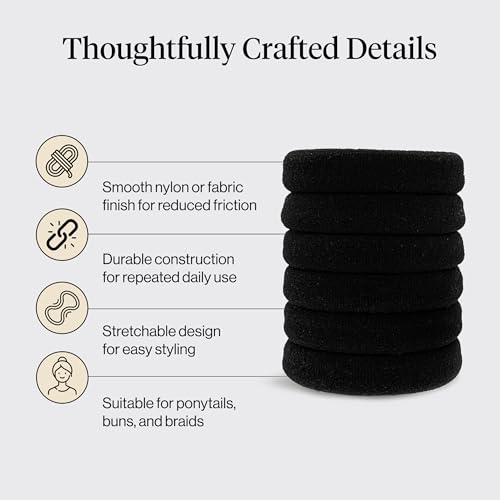 Kitsch Elastic Hair Ties No Damage | Stretchable Hair Bands - Black, 6pcs - image 4
