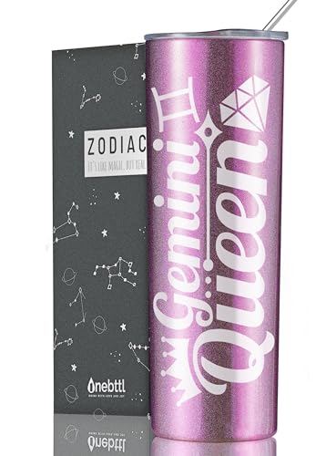 Onebttl Zodiac Gifts for Women, Best Friend Birthday Gifts for Her, 20oz Stainless Steel Tumbler, Printed Logo Iridescent Purple, Gemini