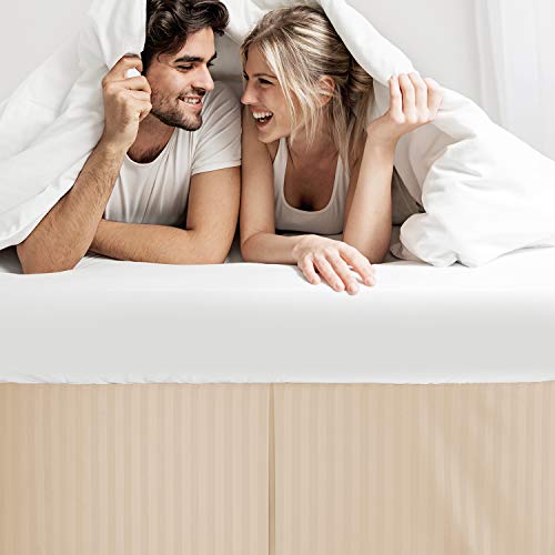 Image of Nestl Full Size Bed Skirt - Damask Dobby Stripe Wrap Around Bed Skirt Full Size - Double Brushed Microfiber 14 in Tailored Drop Pleated Bed Ruffle with Bed Skirt Pins - Cream