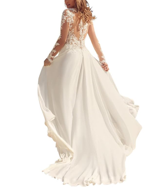 white long sleeve chiffon dress SEVENYXX Women Wedding Dresses Sleeves Beach Slit Wedding Dress, white, 32 Fashion City Chic Plus Size clothing websites for women Shirt Size:17.5 x 32-33