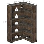 TVU Wood Corner Bookcase, 5 Tier 65 Inch Tall Bookshelf with Storage, Floor Standing Display Book Shelf for Living Room, Kitchen, Home Office (Rustic Brown) - Image 3