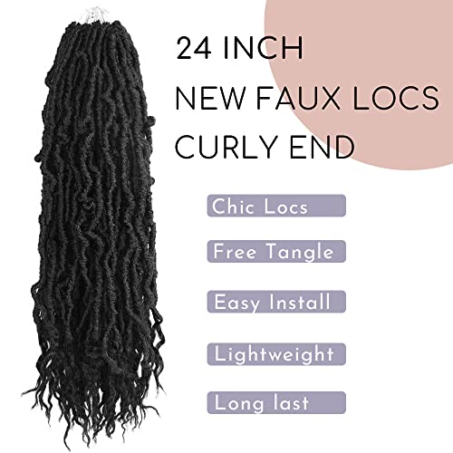 Bohobabe 24 Inch New Faux Locs With Curly End 6 Packs Soft Locs Crochet Hair 72 Strands Long Natural Black Crochet Braids (6 Packs,1B) #TOP1