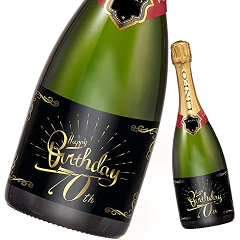 2 Stück Geburtstags-Flaschenetikett; Happy Birthday Etikett für Sekt- & Weinflaschen selbstklebend; Geburtstags-Geschenk für Männer & Frauen (14,8 x 10,5 cm) (70. Geburtstag) Cover