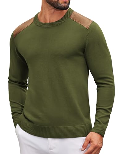 Image of COOFANDY Men's Crew Neck Jumper Long Sleeve Casual Knitted Pullover Lightweight Sweater Army Green L