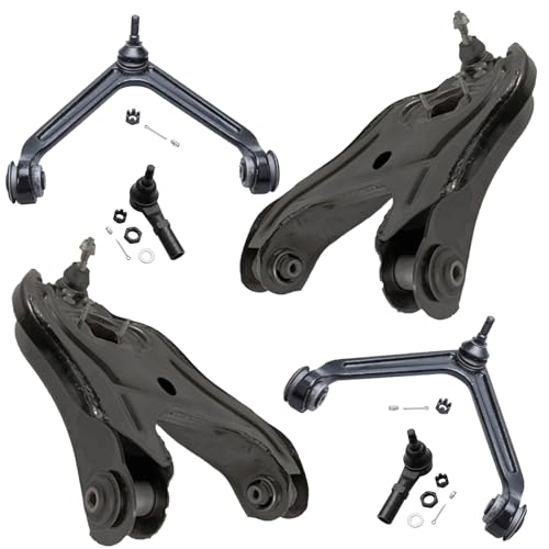 Image of Detroit Axle - RWD 6pc Front End Suspension Kit for 2002-2005 Dodge Ram 1500, 4 Upper Lower Control Arms with Ball Joints Assembly 2 Outer Tie Rods 2003 2004 Replacement
