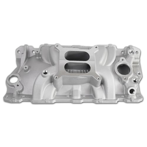 JGhyperX 2701 EPS Dual Plane Intake Manifold Cast Aluminum Compatible with Chevy Small Block 305 327 350 383 1955-86 SBC 262-400 V8 Silver