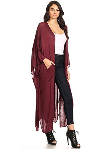 Image of Anna-Kaci Womens Oversized Open Front Draped Pockets Long Maxi Robe Cardigan