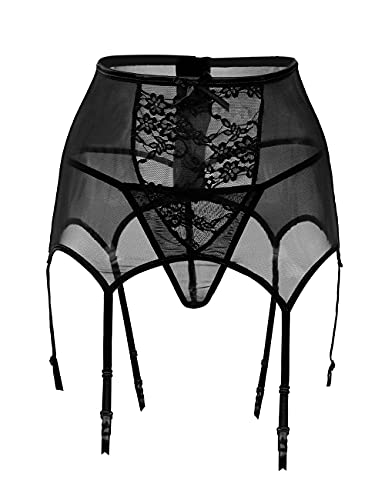 Black Lace Garter Belt For Women High Waisted Hollow-Out Garter Belt Plus Size With 6 Straps And G String For Stockings #TOP3
