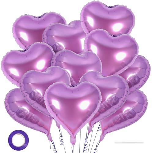 Image of 12 Pcs Light Purple Heart Balloons,18 Inch Heart Foil Balloons Love Balloon Valentine Balloon for Birthday Party Wedding Engagement Party Baby Shower Valentine Day Decorations